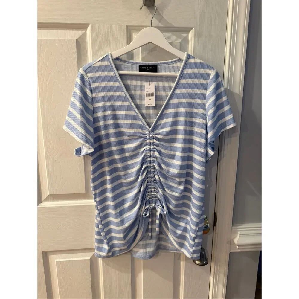 Lane Bryant Light Blue Ribbed Front Gathered Top sz 18/20 NWT
